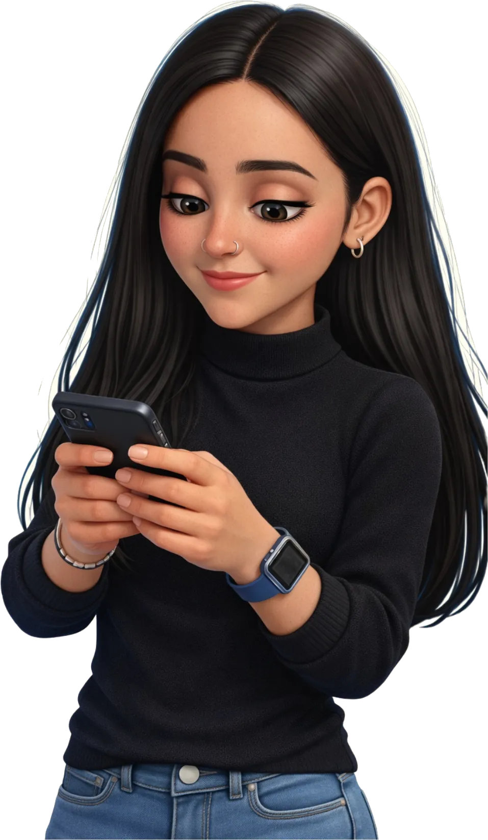 Ilustración de Joa respondiendo mensajes en su celular